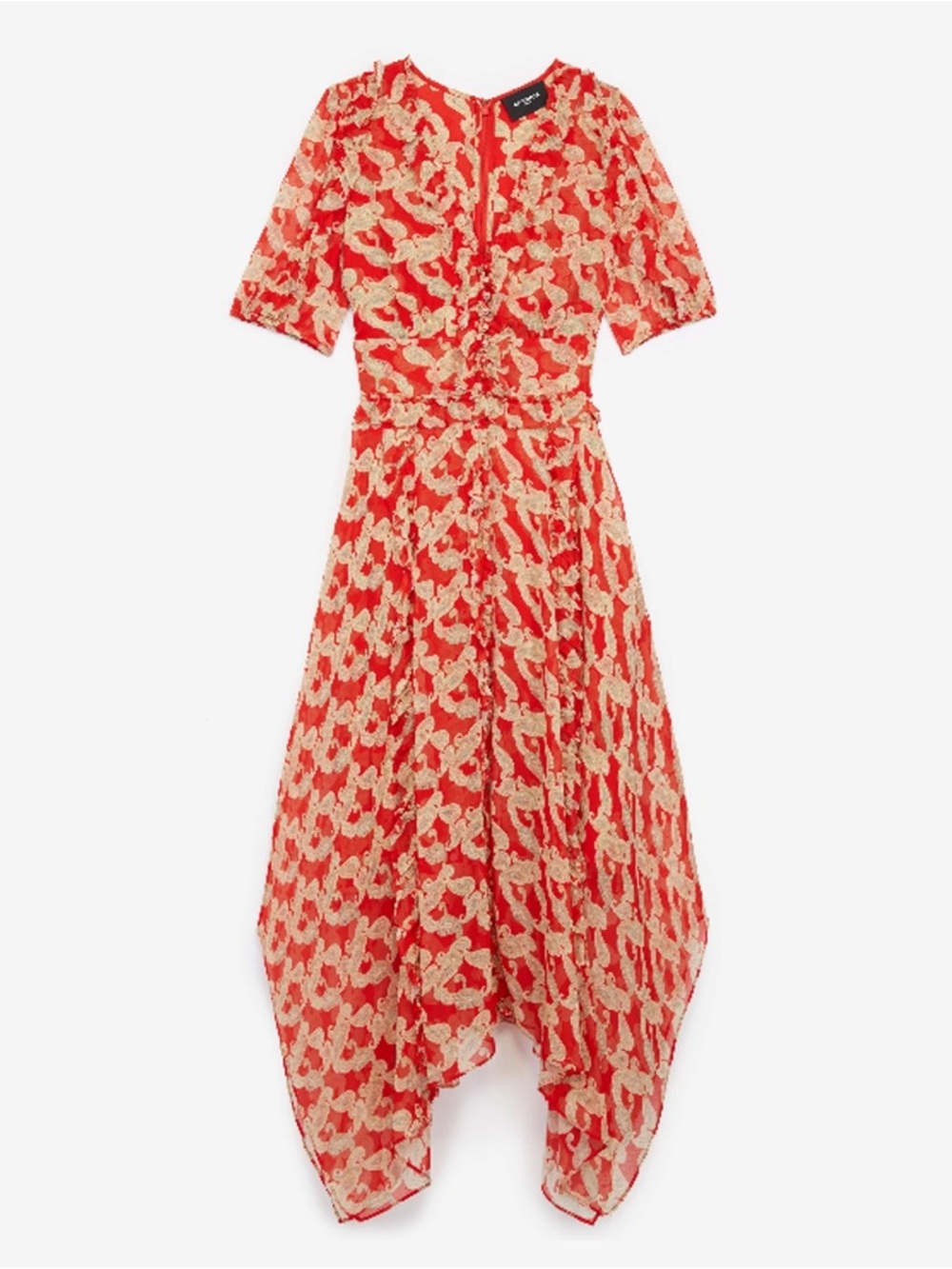 Kooples Red Paisley Volute Asymmetric Midi Dress Size 1 |AS IS
